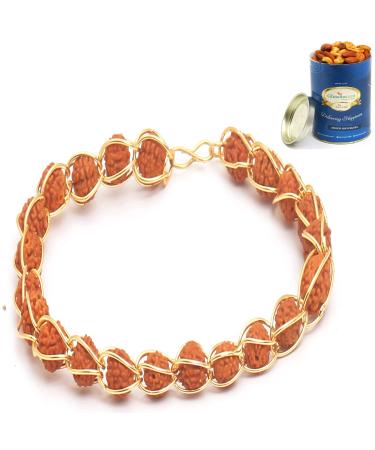 Ghasitaram Gifts Rakhi for Brother Rakhis Online Set of 2-1406 Elegant rudraksh Bracelet with 100 GMS of Dryfruits Mix Can