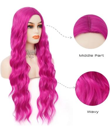 Long Hot Pink Wigs for Women | Curly Wavy Synthetic Costumes | Perfect for Halloween & Parties - Buy Online on GoSupps.com