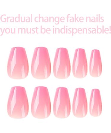 24pcs French False Nails Short - Gradual Change Square Press on Nails - Dark Pink Gradient Design - Full Cover Acrylic False Nails With Glue - French Fake Nails for Women Girls - Buy Online on GoSupps.com