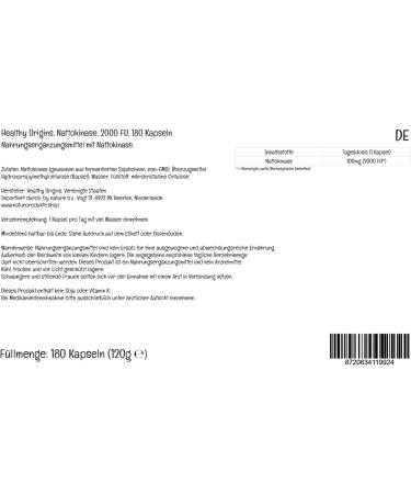 Healthy Origins Nattokinase 2000 FU 180 Vegan Capsules | Lab-Tested | Vegetarian | Soy-Free | Gluten-Free | Non-GMO - Buy Online on GoSupps.com