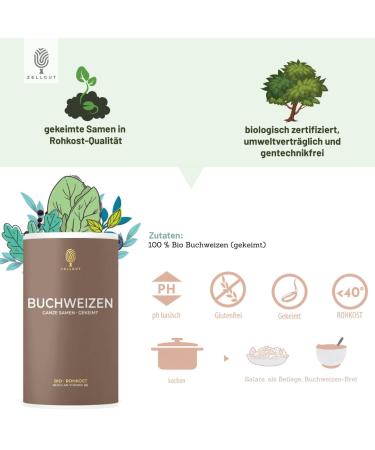 Buy Zellgut Organic Buckwheat Entire Seeds 800g | 100% Raw Food Quality | Gluten-Free | Rich in Magnesium Calcium & Iron | EU Organic Agriculture - Buy Online on GoSupps.com