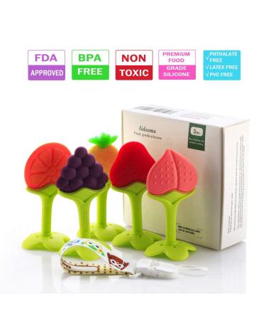 Soft Silicone BPA-Free Fruit Teething Toys Set with Pacifier Clip - 5 Pack for Toddlers & Infants - Buy Online on GoSupps.com