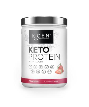 K-GEN Keto Collagen Protein Powder Blend of Natural Multi Collagen Strawberry Powder Coconut MCT Vitamin C+B6 with Stevia | UK Made for Keto Paleo & Primal | Free-from: Sugar Whey & Gluten Strawberry 350g 350 g (Pack of 1)