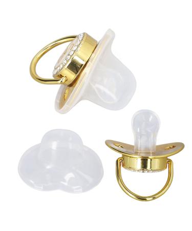 Toddler Pacifier Portable Silicone Fashionable Golden Letter Pacifier Safe Exquisite Rhinestone (Letter E)