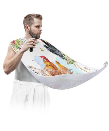 Chickens Beard Bib Apron Beard Bib Hair Catcher for Men Shaving and Trimming Non-Stick Waterproof Beard Cape Grooming Cloth with 2 Suction Cups Gifts for Men