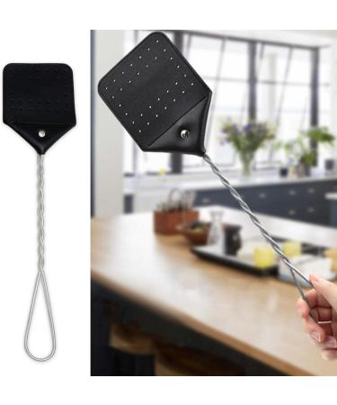 GIFZES Fly Swatter Zapper Faux Leather Fly Swatter Effective Indoor/Outdoor Control for Flies Smooth Surface Great Gift Idea Accessories Black & Silver - Buy Online on GoSupps.com