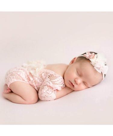 Yuehuam Newborn Girl Lace Rompers Photography Outfit with Flower Headband - Pink - Buy Online on GoSupps.com