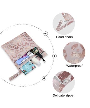 Pastel Pink Leopard Print Wet Dry Bags Set - Waterproof Reusable Diaper Bag for Travel & Beach - 2pcs - Buy Online on GoSupps.com