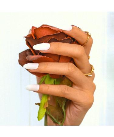 Sethexy 24-Piece Matte Ballerina White Acrylic Nails - Medium Coffin Tips for Women & Girls | High-Quality Nail Art - Buy Online on GoSupps.com