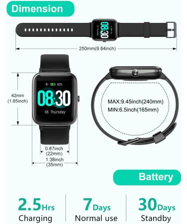 GRV Smart Watch for iOS/Android - IP68 Waterproof Fitness Tracker with Heart Rate Monitor - Black - Buy Online on GoSupps.com