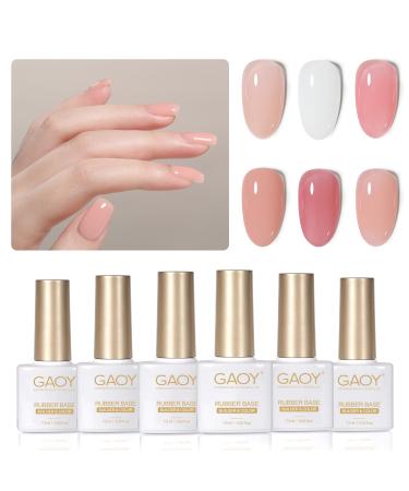 GAOY 6 Colors Rubber Base Gel Set Jelly Builder Nail Gel in Nude Sheer White & Pink | 2-in-1 Soak Off Base Gel Nail Strengthener - Buy Online on GoSupps.com