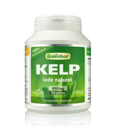 Greenfood Kelp, 450 mg, 120 capsules - for natural source of iodine and normal thyroid hormone production and normal thyroid