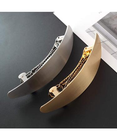 Set of 2 French Hair Barrettes - Gold and Silver Spring Clips for Women - Oval Hair Jewelry - Buy Online on GoSupps.com