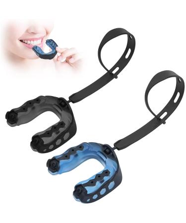2 pieces of mouth protection sports tooth protection sports mouth protection with belt for American football martial arts boxing kickboxing hockey football adults (blue black) 55mm
