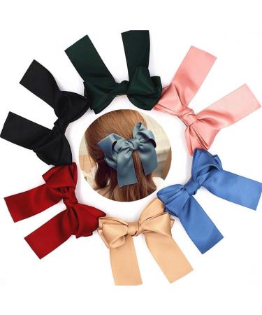 6PCS Big Bow Satin Hair Clips Ribbon French Hair Barrettes Bowknot Clip Hair Bow Clips Bow Hairpins Hair Accessories with Tails(Color Random) - Buy Online on GoSupps.com