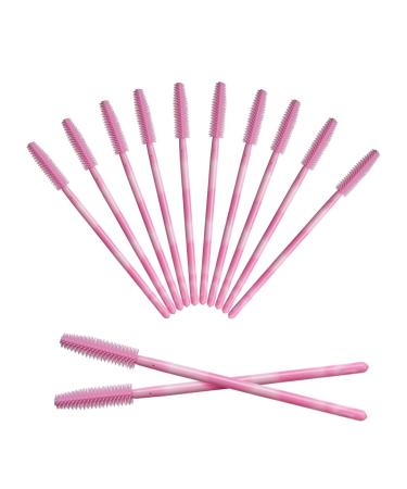 50pcs Silicone Mascara Wand Disposable Eyelash Brushes Soft Lash Spoolie Brush For Eyelash Extensions (Pink)
