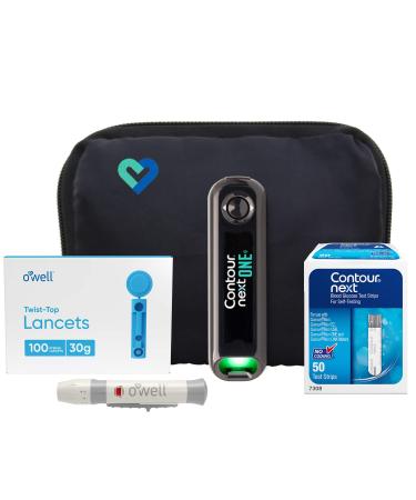 Contour NEXT ONE Blood Glucose Kit | Contour NEXT ONE Meter, 50 Contour NEXT Blood Glucose Test Strips, 50 O'WELL Lancets, O'WELL Lancing Device, User Manual & Carry Case