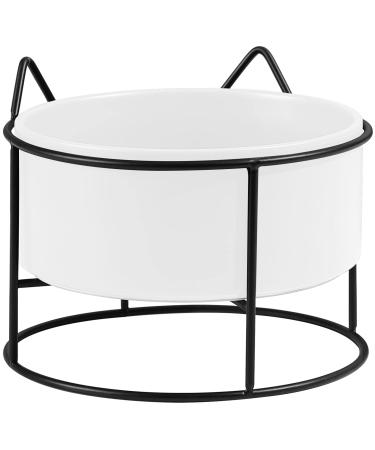 ZONEYILA 32OZ Raised Pet Bowl for Cats and Small Dogs, Elevated Cat Bowl, Ceramic Pet Food Bowl for Flat Faced Cats, Small Dogs,Protect Pet's Spine,Dishwasher Safe 32OZ-White Bowl+Black Stand