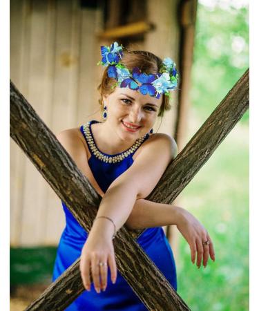 Navy Blue Butterfly Crown Headband | Floral Garland Hair Wreath - Buy Online on GoSupps.com
