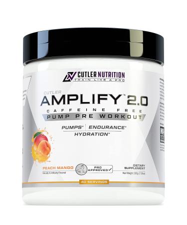 Amplify Caffeine Free Pre Workout for Men and Women Stimulant Free Muscle Pump Enhancer with Nitrates (Arginine Nitrate), Coconut Water, and L-Citrulline, Peach Mango Flavor