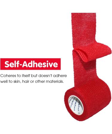 Self Adherent Cohesive Bandage - 4x5 Yards Red Athletic Tape | First Aid for Wrist & Ankle Sprains | 12 Rolls - Buy Online on GoSupps.com