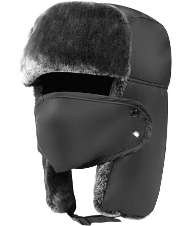 Trapper Hat Winter Hats for Men Trooper Hunting Ski Hat Women Ear Flap Windproof Mask Black