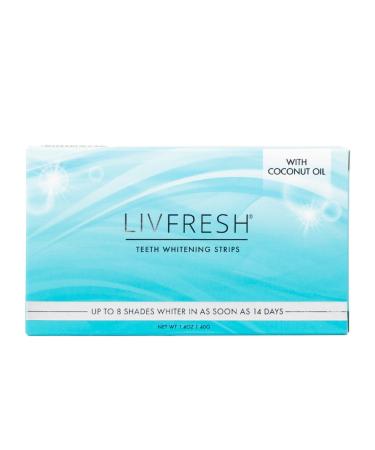 LIVFRESH Coconut Teeth Whitening Strips, 14 Treatments, 28 White Strips for Sensitive Teeth, Professional Whitener Strips with Coconut Oil, No Slip, Soothes Gums, Includes Tooth Shade Guide