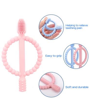 Airfish Baby Biting Toys - BPA-Free Silicone Toothbrush Teething Aids (2 Pack) for 3 Months+ Massage Gums in Peach Pink & Gray - Buy Online on GoSupps.com