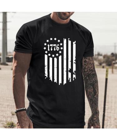 Fannyouth Men's American Flag Striped Print Crew Neck T-Shirt - Black (X-Large) - Buy Online on GoSupps.com