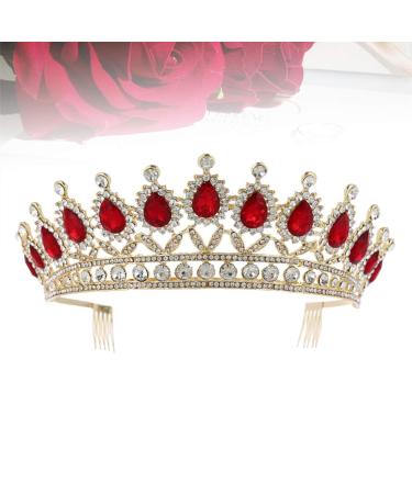 Lurrose Bridal Rhinestone Crown Headpiece - Elegant Red Alloy Hair Accessory for Women & Girls - 1 PC with Comb - Buy Online on GoSupps.com