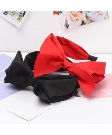WantGor Bow Headbands for Women - 2 Big Bowknot Hair Hoops - Knotted Wide Turban Headbands - Black Red Hair Accessories - Buy Online on GoSupps.com