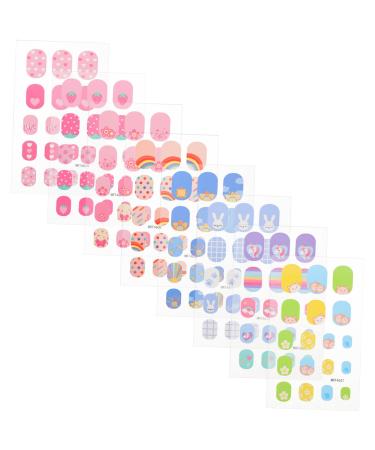MERRYHAPY 8 Sheets Children's Nail Stickers Fake False Nails Stick on Nails Stick Nails Cute Press on Nails False Nail Tips Nail Art Stickers Nail Stickers for Press Ons