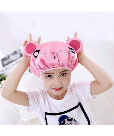 Bath Reusable Shower Caps for Kids with Long/Thick Hair - Cute Waterproof Cartoon Animal Design - Double Layer Bathing Hat for Boys, Girls, Women (Pink Mouse/Gray Mouse/Green Smile Frog) - Buy Online on GoSupps.com