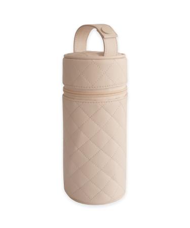 Duffi baby bottle holder made of synthetic leather for babies thermal bag warm and cold isolated for bottles or thermos bottles zip and handle Lux beige 0558-05 collection