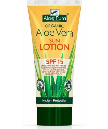 Aloe Pura Organic Aloe Vera Sun Lotion SPF 15 - 200ml | Natural, Vegetarian, Cruelty-Free | Paraben & SLS Free | Long-Lasting Shield for Medium Protection - Buy Online on GoSupps.com