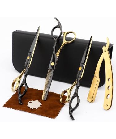 Professional Black Gold Hairdressing Scissors Set | Stainless Steel Barber Hair Cutting & Thinning Shears | Salon Quality Multifunctional Tools for Mother Father's Gift - Buy Online on GoSupps.com