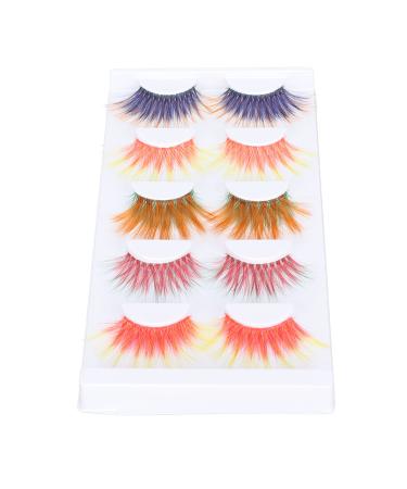 False Eyelashes with Color 5 Pairs 6D Long Curled Lashes Gradient Orange Red Blue Thick Synthetic Fake Lashes for Halloween Christmas Stage Show Eye Makeup Use