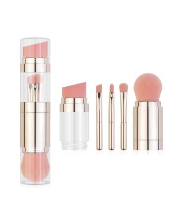 Verdant Touch Foundation Loose Powder Brush 5in1 Makeup Brush Set Portable Multifunctional Cosmetic Brush for Foundation Loose Powder Eyeshadow Eyebrow and Lip Electroplated Gold