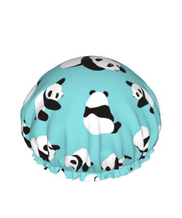 Cute Panda Shower Cap Elastic Reusable Double Layers Bath Cap Waterproof Exterior PEVA Lining Hair Bonnet for Women (1 pieces)