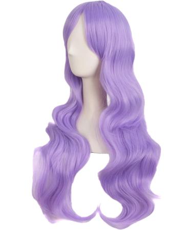 MapofBeauty 28 Inch Light Purple Curly Synthetic Wig with Side Bangs - Charming Women's Full Hair - Buy Online on GoSupps.com