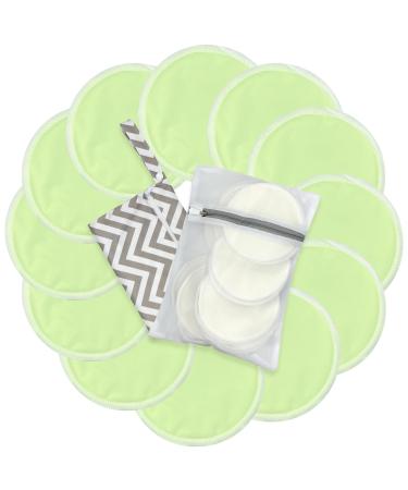 Bamboo Fiber Reusable Nursing Breast Pads 12 Piece with Laundry Bag & Travel Storage Bag Breastfeeding Essentials for Maternity Soft and Unburdened(Light Green)