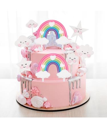 8PCS Rainbow Cake Decoration Set Soft Rainbow Pottery Cake Topper Cute Rainbow Cloud Cake Topper Star Cloud Shaped Cake Topper for Girls Toddlers Birthday Wedding Baby Shower