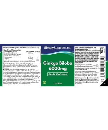 Ginkgo Biloba 6000mg | 120 Tablets | Vegan & Vegetarian Friendly | Made in UK - Buy Online on GoSupps.com