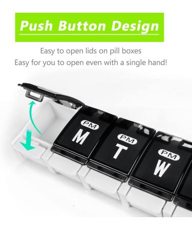 Weekly Pill Organizer - Remtise Am/Pm Daily Case for Vitamins & Supplements | 7-Day Push Button Medicine Box (Black & White - Buy Online on GoSupps.com