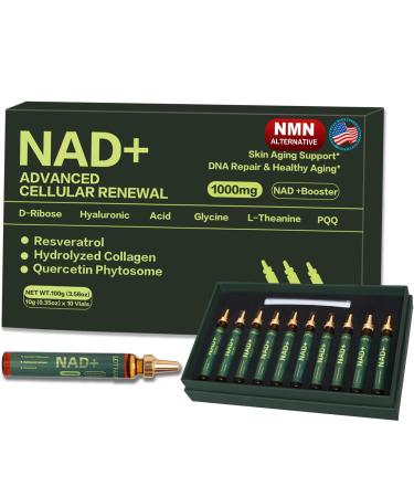 Lotnafee 1000mg Liquid NAD+ Supplement with Nicotinamide Riboside Resveratrol CoQ10 D-Ribose Advanced NAD+ Resveratrol for Men & Women Berry Flavor - Third-Party Tested - 10 Vials C
