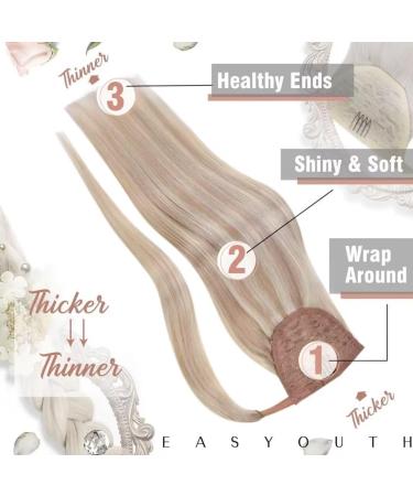Easyouth Highlight Blonde Wrap Around Ponytail Extensions - 20 Inch Remy Human Hair - Natural Long 80g - #18P613 - Buy Online on GoSupps.com