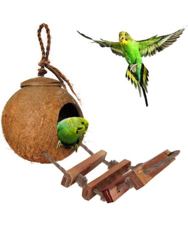 SunGrow Coconut Bird House with Ladder - Mini Avian Condo with Hanging Loop - Buy Online on GoSupps.com