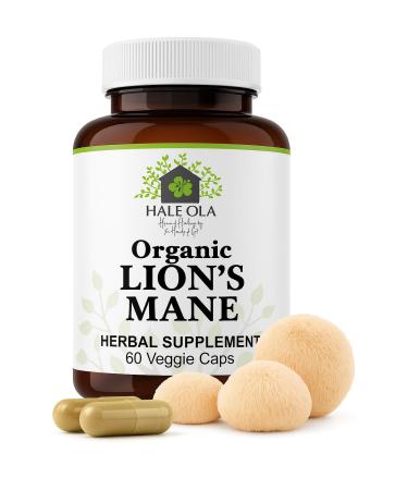 Hale Ola Lions Mane Supplement Capsules - Non-GMO & Kosher Certified Lions Mane Mushroom Capsule for Cognitive Function Nerve Health Brain Cell Growth Improve Focus & Memory - 60 Capsules