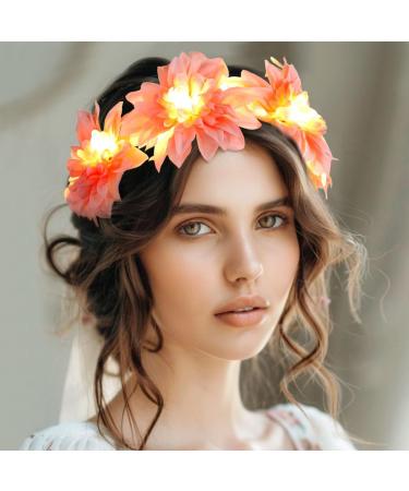 Zoestar Light Up Flower Crown Headbands LED Hair Wreath Headband Bridal Floral Garland Headpiece Festival Party Hair Accessories for Women and Girlsn (Pink Standard Size) - Buy Online on GoSupps.com