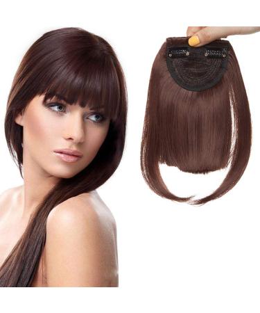 One Piece Hair Clip In Bangs Fake Hair Extensions False Hair Piece Clip On Front Bang Fringe Cute - Medium Brown